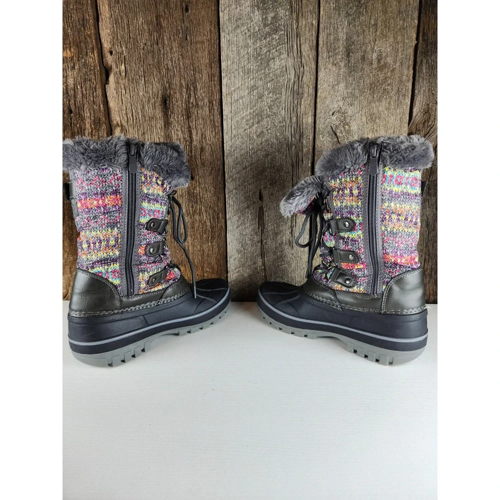 Kids Winter Snow Boots Dream Pairs Grey Multi Faux Fur Size 4